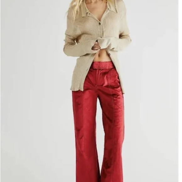NWT Free People Walk With You Velvet Wide Leg Flare Trousers Sz 4 - Picture 4 of 11